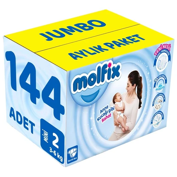 Molfix Bebek Bezi Beden:2 (3-6Kg) Mini 144 Adet Jumbo Aylık Pk ürün görseli