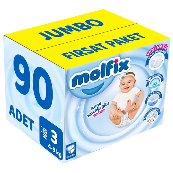 Molfix Bebek Bezi Beden:3 (4-9Kg) Midi 90 Adet Jumbo Fırsat Pk ürün görseli