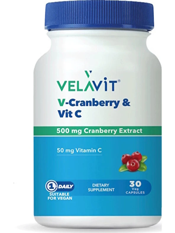 Velavit V-Cranberry & Vit C Takviye Edici Gıda 30 Kapsül