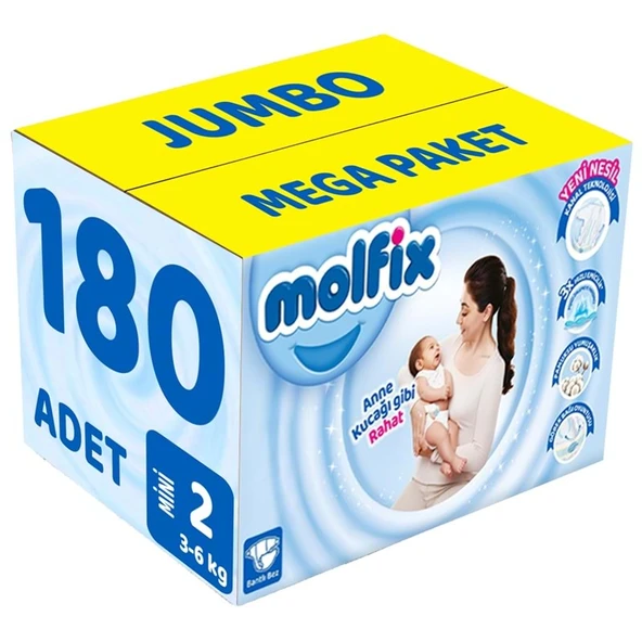 Molfix Bebek Bezi Beden:2 (3-6Kg) Mini 180 Adet Jumbo Mega Pk ürün görseli