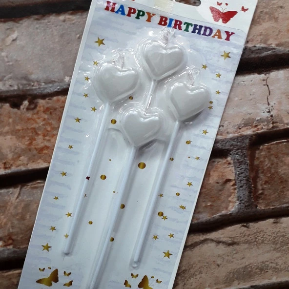 4 ADET BEYAZ KALPLİ PASTA MUMU KALPLİ DOĞUM GÜNÜ PASTA MUMU BEYAZ PASTA MUMU KALPLİ MUM WHİTE CANDLE - 1