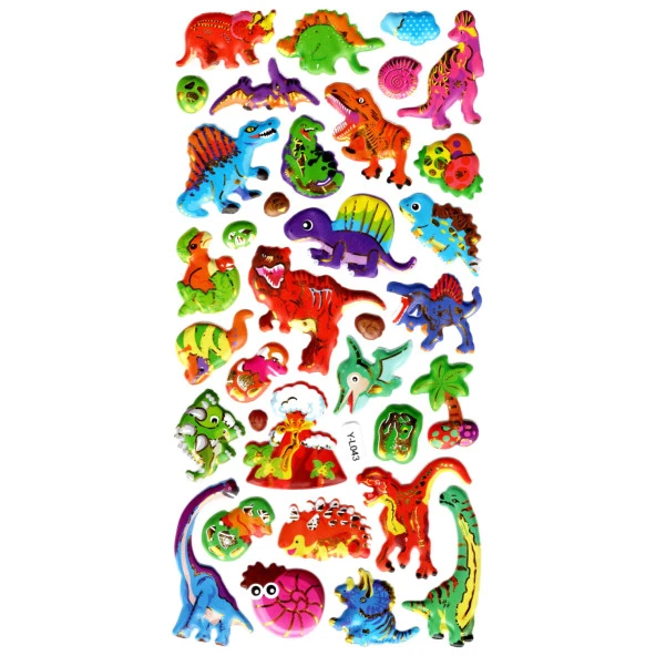 Sticker Kabartmalı Stiker Defter, Planlayıcı Etiket (limyl-043) - 17X9 cm - Vahşi Dinazorlar