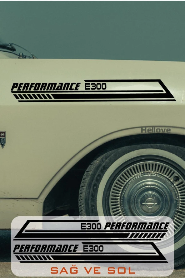 Mercedes - Benz E300 Yan Şerit Performance Oto Araba Sticker Sağ ve Sol Siyah 55*16 Cm