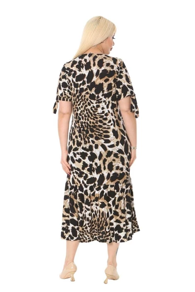 Melsay Butik Kaplan Desen Bağlamalı Kısa Kollu Kadın Midi Elbise - Resim 4