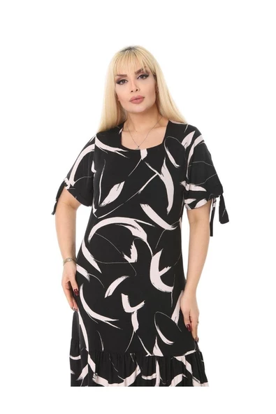 Melsay Butik Beyaz Tüy Bağlamalı Kısa Kollu Kadın Midi Elbise - 4
