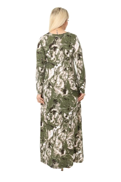Melsay Butik Yeşil Batik Desen Kollu Kadın Uzun Tesettür Elbise - 6