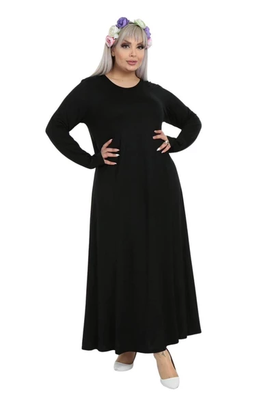 Melsay Butik Desensiz Kollu Kadın Uzun Siyah Tesettür Elbise