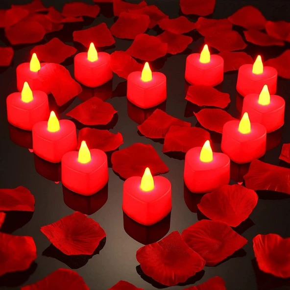 HEART RED LİGHT CANDLES 24 ADET KIRMIZI LED IŞIKLI KALPLİ MUM KIRMIZI LED MUM KIRMIZI IŞIKLI MUM - 2