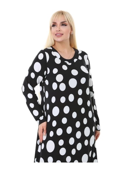 Melsay Butik Büyük Puantiye Detaylı Kadın Uzun Tesettür Elbise - Resim 6