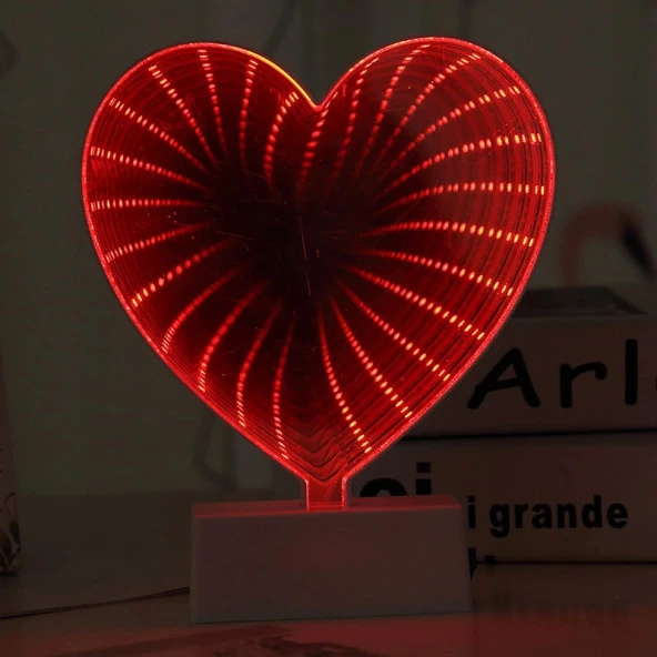 3D SIRADIŞI KALP IŞIKLI KALP 3D HEART TUNNEL LAMP RED LİGHT 3D IŞIKLI USB+ KALPLİ PİLLİ LED IŞIK