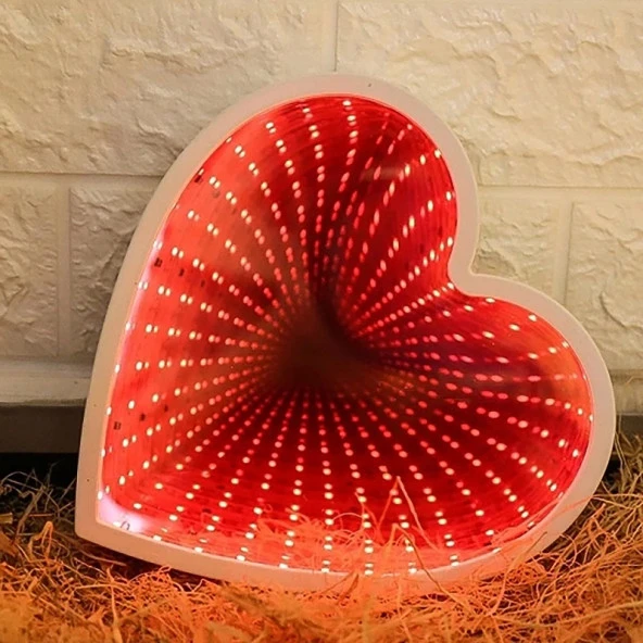 3D SIRADIŞI KALP IŞIKLI KALP 3D HEART TUNNEL LAMP RED LİGHT 3D IŞIKLI USB+ KALPLİ PİLLİ LED IŞIK - Resim 5