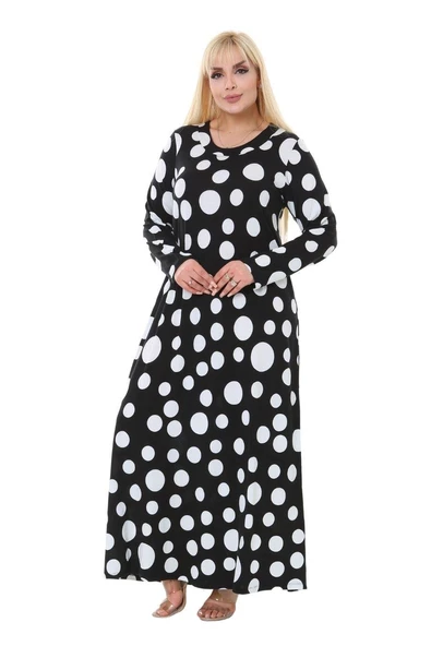 Melsay Butik Büyük Puantiye Detaylı Kadın Uzun Tesettür Elbise ürün görseli