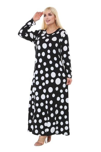 Melsay Butik Büyük Puantiye Detaylı Kadın Uzun Tesettür Elbise - Resim 4