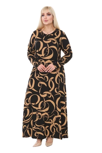 Melsay Butik Vizon Dalga Desen Uzun Kollu Uzun Elbise - 4
