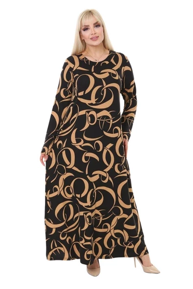 Melsay Butik Vizon Dalga Desen Uzun Kollu Uzun Elbise - 3