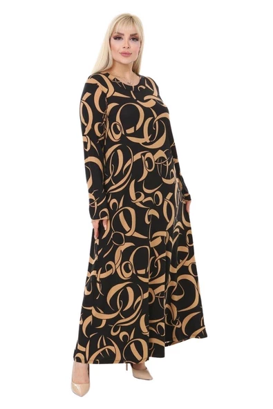 Melsay Butik Vizon Dalga Desen Uzun Kollu Uzun Elbise - 2