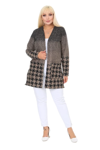 Melsay Butik Vizon Kazayağı Desen Kısa Büyük Beden Kadın Hırka - 3