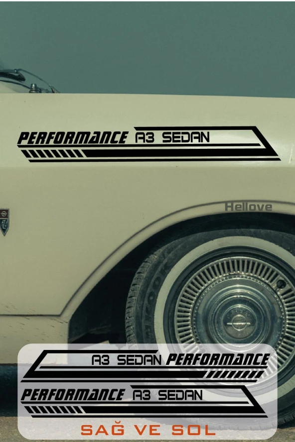 Audi A3 Sedan Yan Şerit Performance Oto Araba Sticker Sağ ve Sol Siyah 55*16 Cm