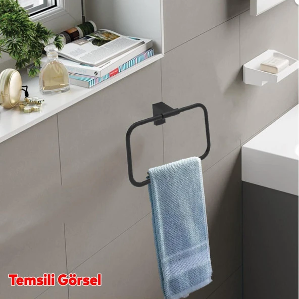 Siyah Paslanmaz Metal Vidalı Bez Havluluk Aparatı Lavabo Banyo Mutfak Bez Havlu Askısı - Resim 4