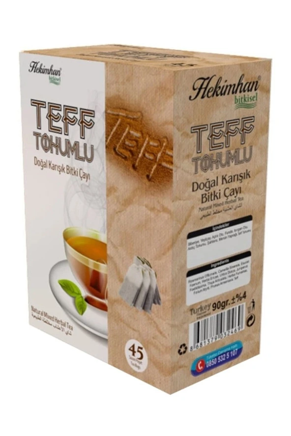 HEKİMHAN Teff Tohumlu 45Li Süzen Poşet Çay Sallama Bitki Çay, Demleme Bitki Çayı