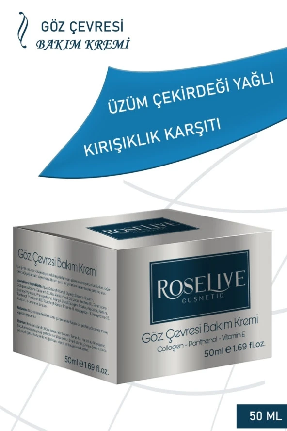 ROSELİVE Göz Çevresi Bakım Kremi Kırışıklık Göz Altı Morluğu Karşıtı 50 Ml