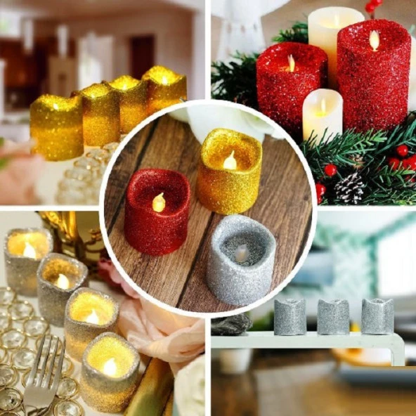 DEKOR RAMAZAN MUMLARI 12 ADET SİMLİ LED IŞIKLI MUM KIRMIZI GOLD GÜMÜŞ LED MUM IŞIKLI MUM GÜN IŞIĞI MUM - Resim 2