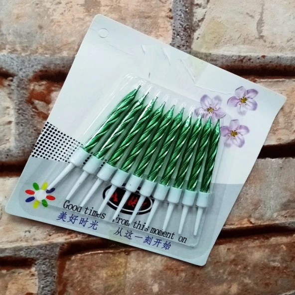 VIP KALİTE BURGULU YEŞİL PASTA MUMU YEŞİL DOĞUM GÜNÜ MUMU 10 ADET YEŞİL MUM DECOR GREEN BIRTHDAY CANDLE ürün görseli