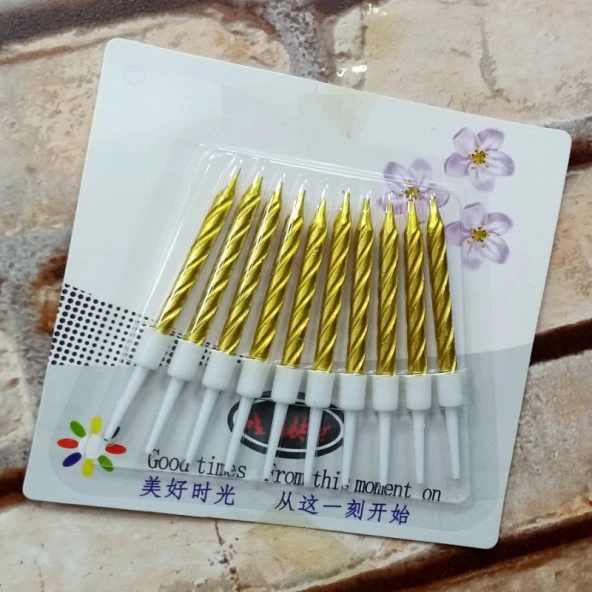 VIP KALİTE BURGULU GOLD PASTA MUMU GOLD DOĞUM GÜNÜ MUMU 10 ADET GOLD MUM DECOR GOLD BIRTHDAY CANDLE ürün görseli