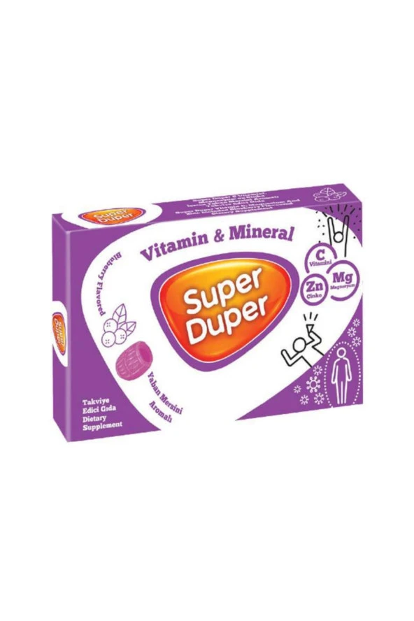 DURUKAN ŞEKERLEME Super Duper C Vitamini, Magnezyum Ve Çinko Ilaveli Yaban Mersini Aromalı Bonbon Şeker 4 G X 14 Adet