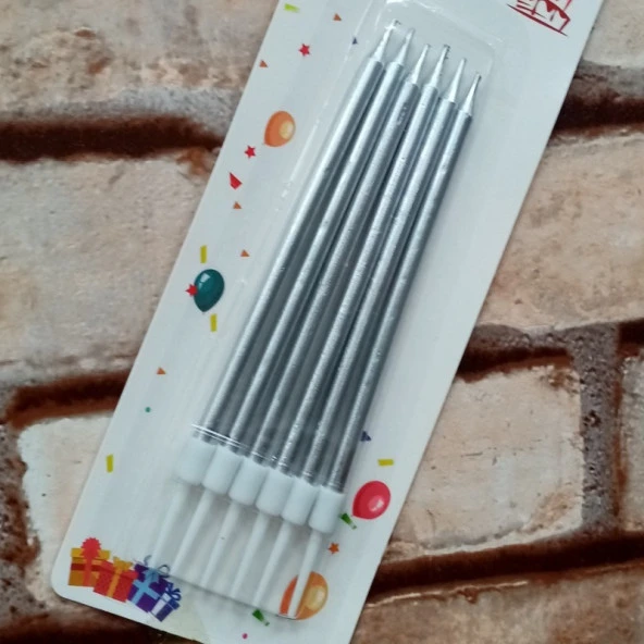 VIP KALİTE PARLAK METALİK GÜMÜŞ PASTA MUMU 6 ADET GÜMÜŞ DOĞUM GÜNÜ MUMU DECOR SİLVER BIRTHDAY CANDLE ürün görseli