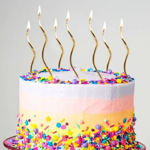 VIP KALİTE PARLAK METALİK GOLD SPİRAL PASTA MUMU 6 ADET GOLD DOĞUM GÜNÜ MUMU GOLD BIRTHDAY CANDLE ürün görseli