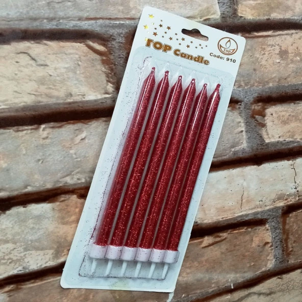RED BIRTHDAY CANDLE VIP UZUN PARLAK METALİK SİMLİ KIRMIZI PASTA MUMU 6 ADET KIRMIZI DOĞUM GÜNÜ MUMU ürün görseli