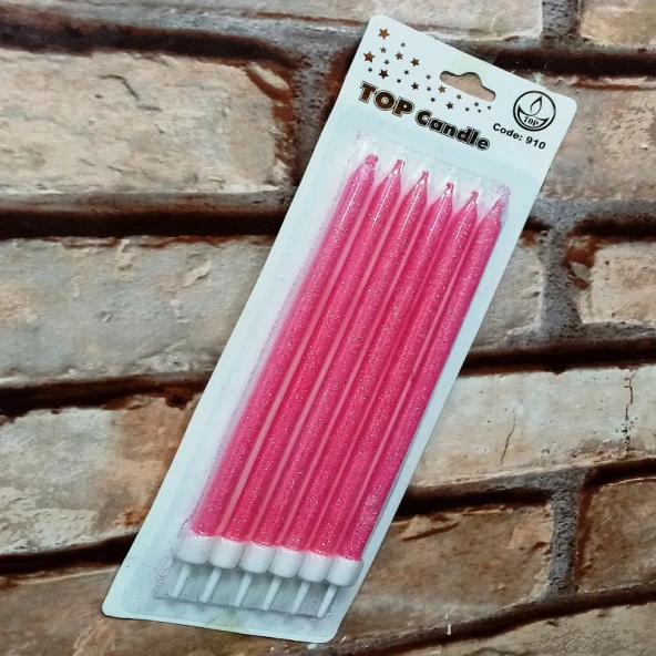 PİNK BIRTHDAY CANDLE VIP UZUN PARLAK METALİK SİMLİ PEMBE PASTA MUMU 6 ADET PEMBE DOĞUM GÜNÜ MUMU ürün görseli
