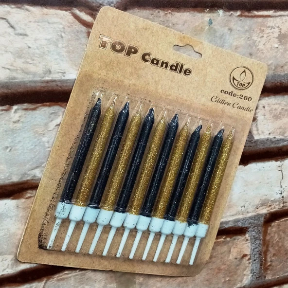 BLACK GOLD BIRTHDAY CANDLE VIP PARLAK METALİK SİMLİ SİYAH GOLD PASTA MUMU 12 ADET DOĞUM GÜNÜ MUMU ürün görseli
