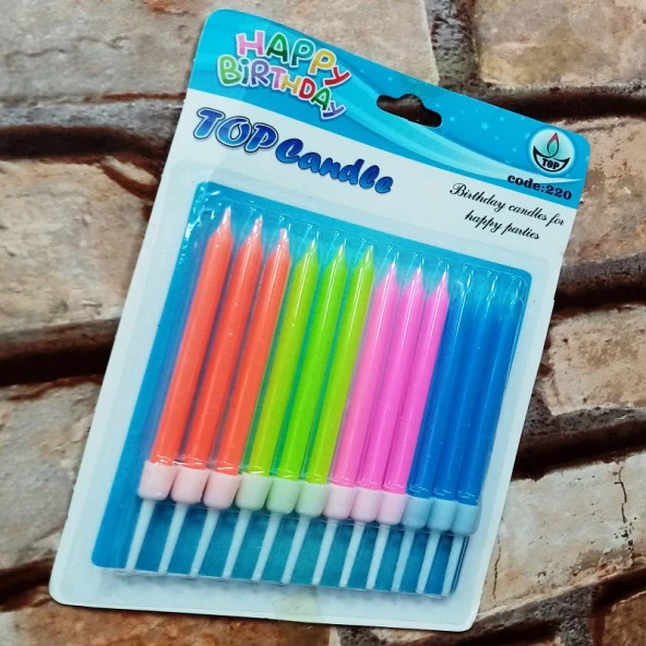 MULTİ COLORS BIRTHDAY CANDLE VIP KALİTE RENKLİ NEON PASTA MUMU 12 ADET NEON RENKLİ DOĞUM GÜNÜ MUMU ürün görseli