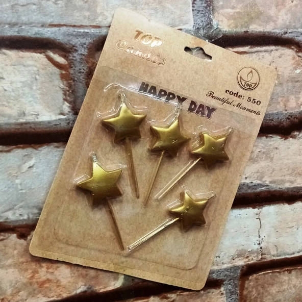 VIP GOLD STAR HAPPY BIRTHDAY CANDLE 5 ADET METALİK ALTIN YILDIZLI PASTA MUMU YILDIZ DOĞUM GÜNÜ MUMU