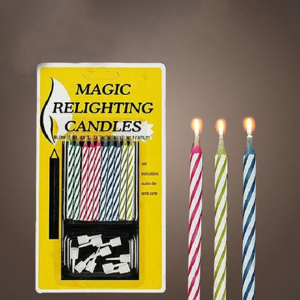 MAGIC RELIGHTING CANDLE BIRTHDAY VIP KALİTE SİHİRLİ PASTA MUMU ÜFLE SÖNSÜN BEKLE TEKRAR YANSIN 10 ADET - Resim 2