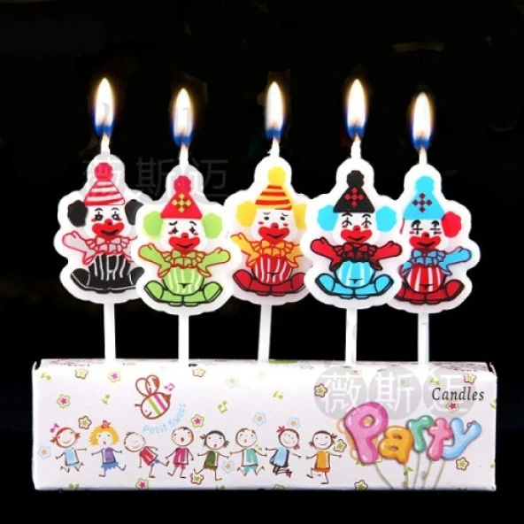 CLOWN BIRTHDAY CANDLE VIP KALİTE PALYAÇOLU PASTA MUMU 5 ADET PALYAÇOLU DOĞUM GÜNÜ MUMU PALYAÇO MUM ürün görseli