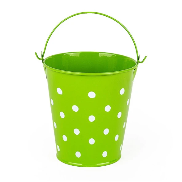 DECORATIVE PAİL DEKORATİF SAPLI METAL KOVA YEŞİL KOVA YEŞİL PUANTİYELİ KOVA KALEMLİK SAKSI MAKYAJ KOVASI ürün görseli