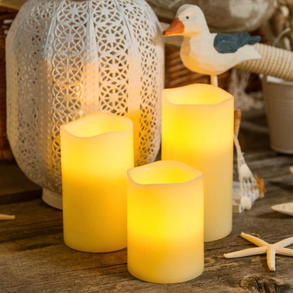 WARM LİGHT LED REMOTE CONTROL ELECTRONİC CANDLE KUMANDALI GÜN IŞIĞI IŞIKLI MUM 3LÜ SET IŞIKLI MUM - Resim 3