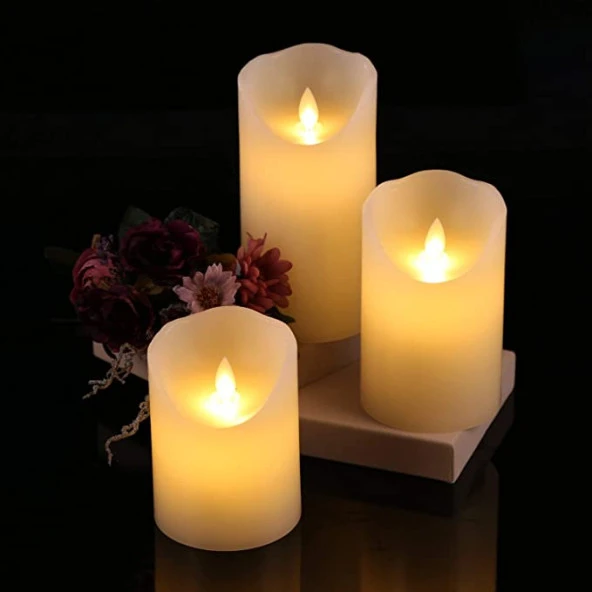WARM LİGHT LED REMOTE CONTROL ELECTRONİC CANDLE KUMANDALI GÜN IŞIĞI IŞIKLI MUM 3LÜ SET IŞIKLI MUM - Resim 6