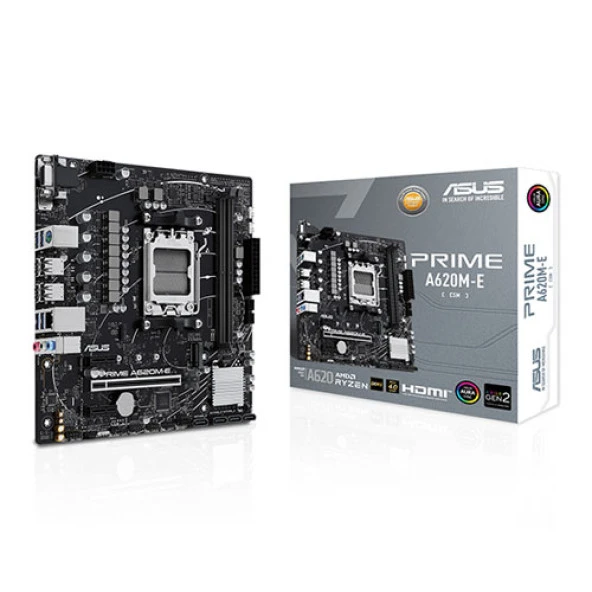 ASUS MB PRIME A620M-E-CSM AMD A620 AM5 DDR5 6400 DP HDMI VGA M2 USB3.2 AURA RGB mATX Ücretsiz Uzaktan Yönetim Yazilimi ASUS 5X PROTECTION III