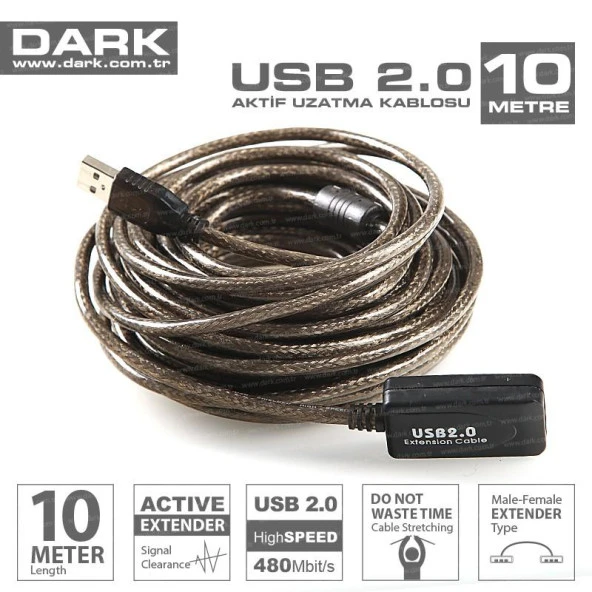 DARK USB 2.0 10M AKTIF UZATMA KABLOSU DK-CB-USB2EXTL10A