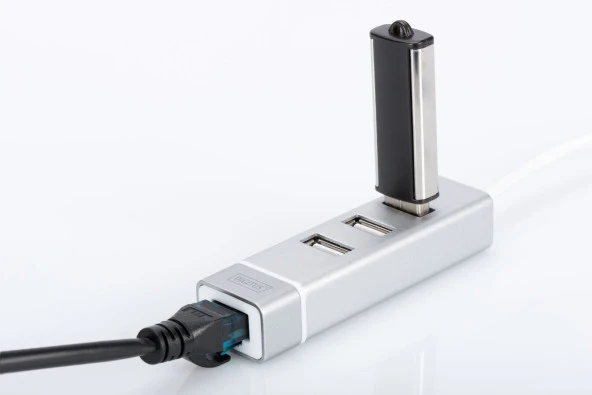 DIGITUS 3 port USB Tip C Hub & Fast Ethernet LAN Adaptörü, DA-70253