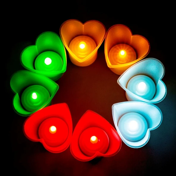 HEART LED LİGHT MULTİ COLORS CANDLE 8 ADET KALPLİ LED IŞIKLI MUM KIRMIZI MUM YEŞİL MUM BEYAZ MUM SARI MUM ürün görseli
