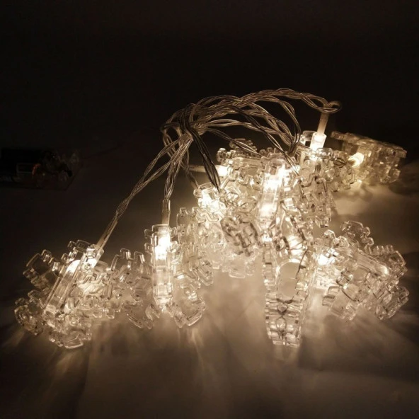 SNOW FLAKE PHOTO CLİP STRİNG LED WARM LİGHT GÜN IŞIĞI PİLLİ KAR TANESİ MANDAL LED IŞIK 2 METRE LED - Resim 4