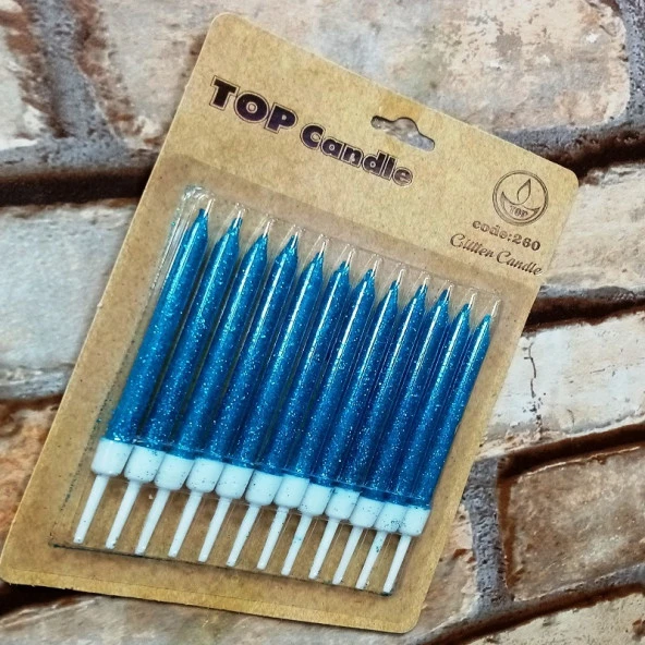 BLUE BIRTHDAY CANDLE VIP PARLAK MAVİ METALİK SİMLİ MAVİ PASTA MUMU 12 ADET MAVİ DOĞUM GÜNÜ MUMU ürün görseli