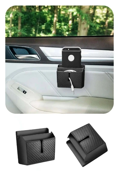 Araç İçi Ceplik Organizer Çift Bölmeli Karbon Desenli Yapışkanlı - Resim 3
