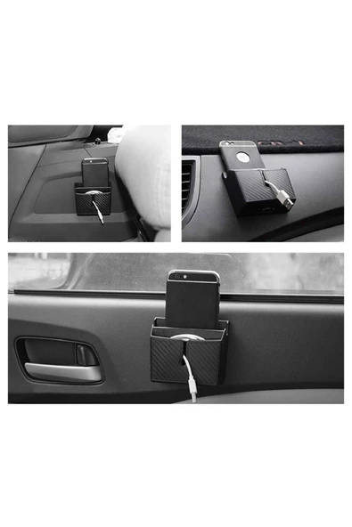 Araç İçi Ceplik Organizer Çift Bölmeli Karbon Desenli Yapışkanlı - Resim 2