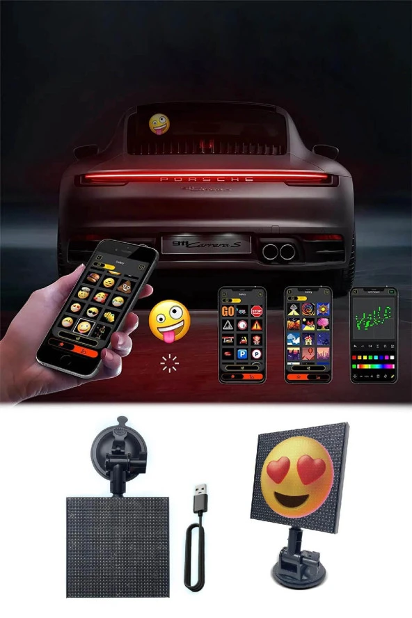 Mega Oto Market Oto Led Ekran Emoji Ekranı Bluetooth Telefon Kontrol Animasyonlu Arka Cam Led